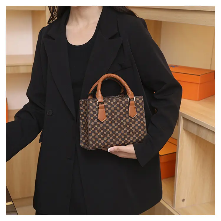 Vintage Checkered Handbag for Women with Leather Handles — feature 14