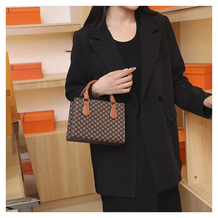 Vintage Checkered Handbag for Women with Leather Handles — feature 15