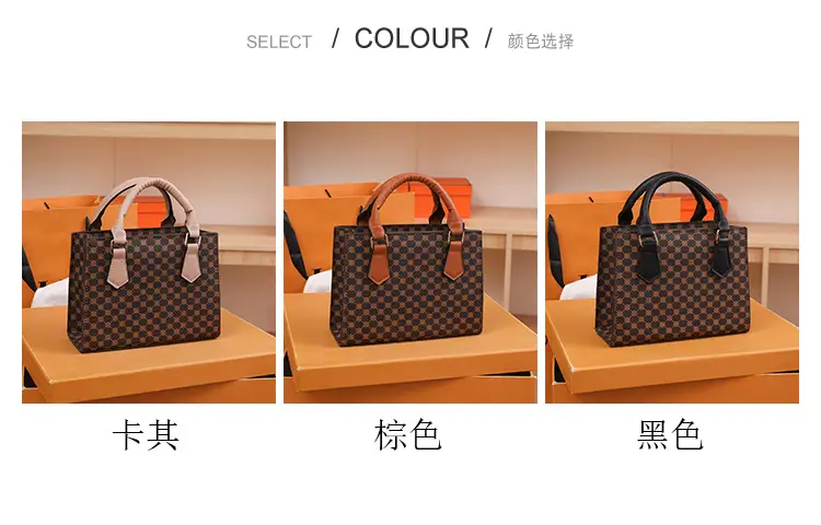 Vintage Checkered Handbag for Women with Leather Handles — feature 2