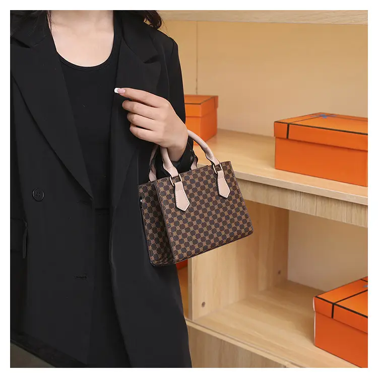 Vintage Checkered Handbag for Women with Leather Handles — feature 24