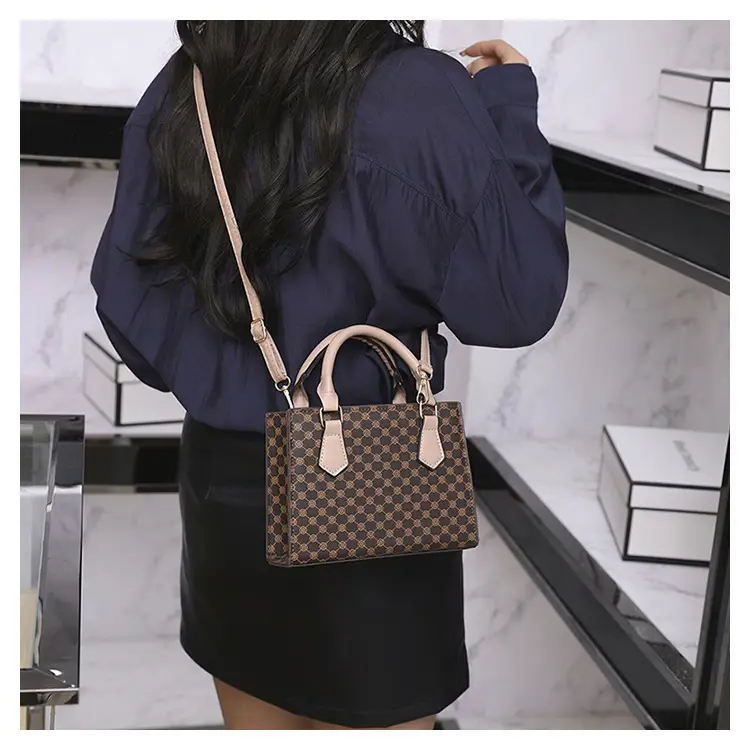 Vintage Checkered Handbag for Women with Leather Handles — feature 26