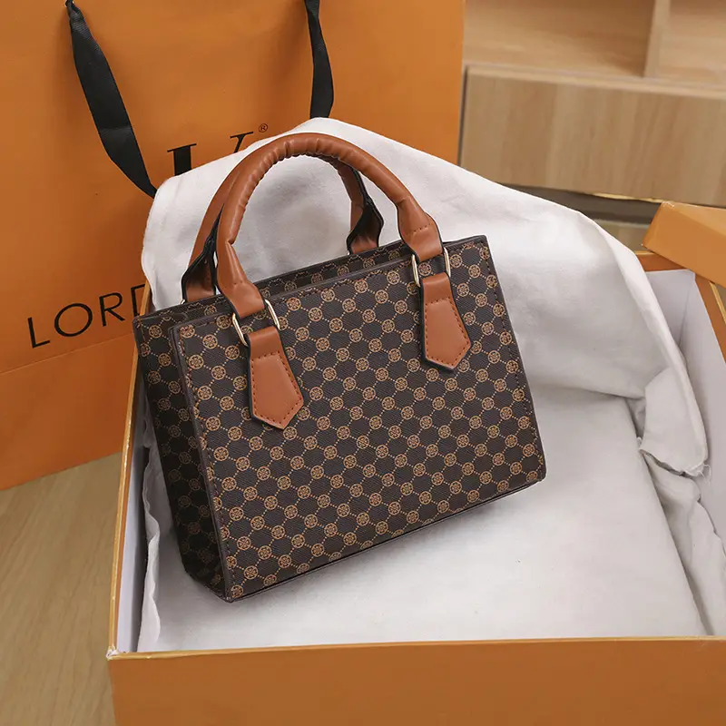 Vintage Checkered Handbag for Women with Leather Handles - Image 2