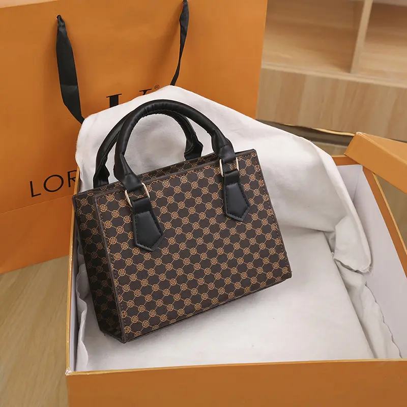 Vintage Checkered Handbag for Women with Leather Handles - Image 3