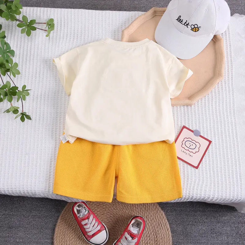Boys Printed T-Shirt Shorts Set Yellow White 2Pc