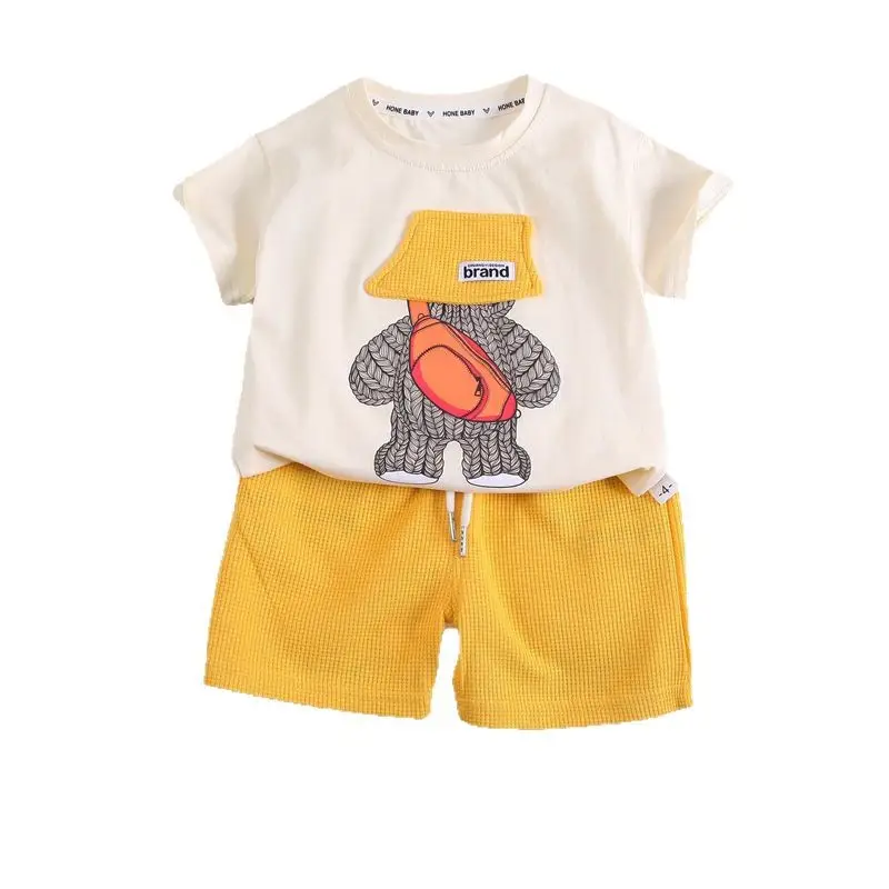 Boys Printed T-Shirt Shorts Set Yellow White 2Pc