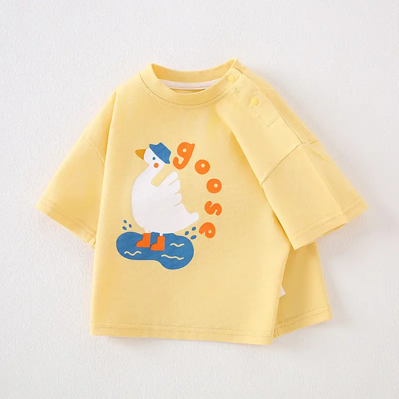 Baby Cotton T-shirt Yellow Button Front Summer Top - Image 2