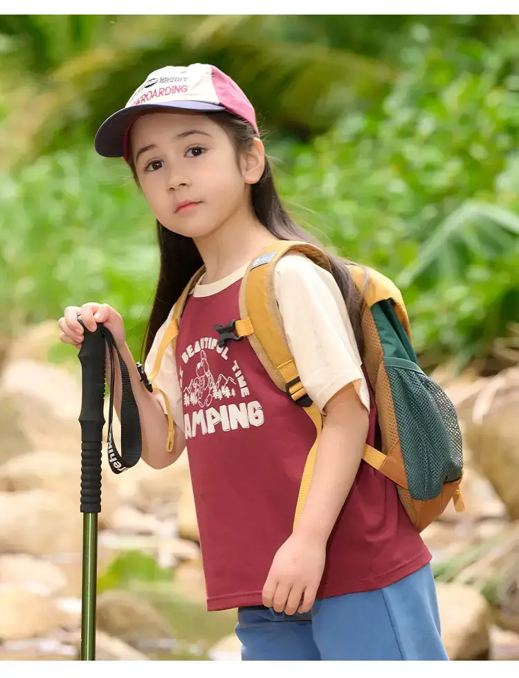Kids Cotton Camping T-Shirt Green Short Sleeve — feature 15