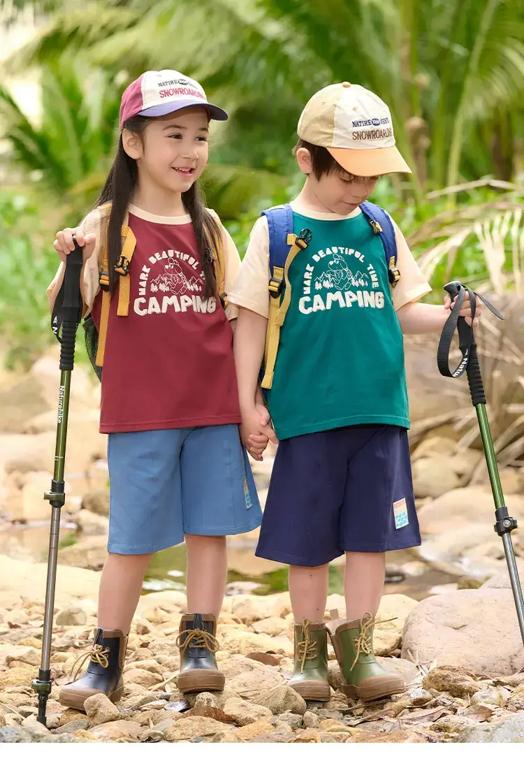Kids Cotton Camping T-Shirt Green Short Sleeve — feature 16