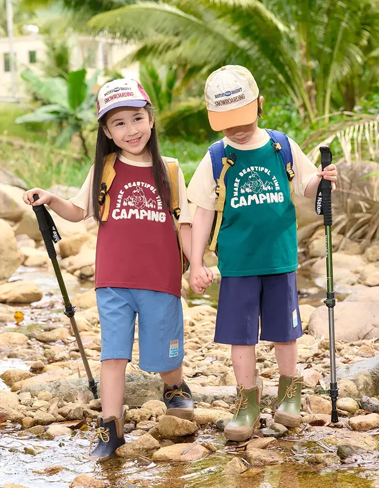 Kids Cotton Camping T-Shirt Green Short Sleeve — feature 17