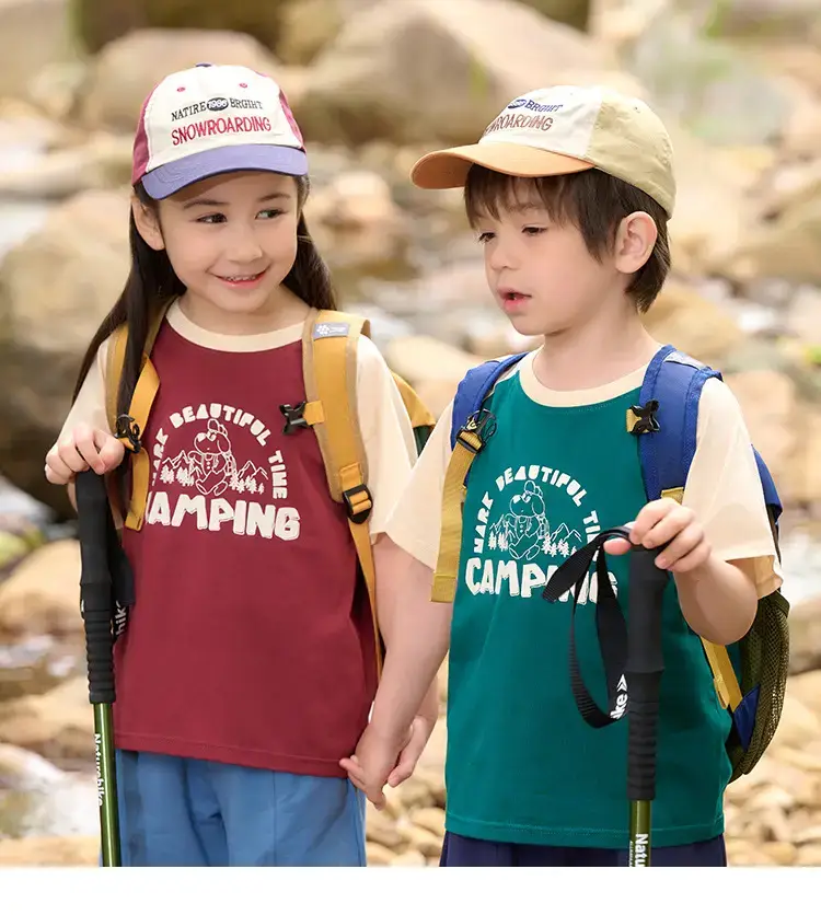 Kids Cotton Camping T-Shirt Green Short Sleeve — feature 18