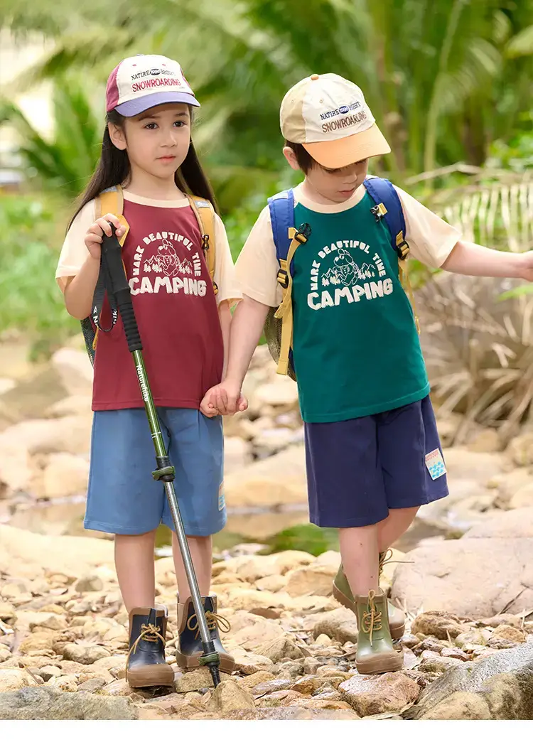 Kids Cotton Camping T-Shirt Green Short Sleeve — feature 20