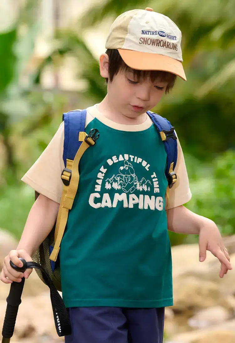 Kids Cotton Camping T-Shirt Green Short Sleeve — feature 21