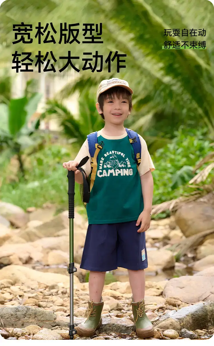 Kids Cotton Camping T-Shirt Green Short Sleeve — feature 5
