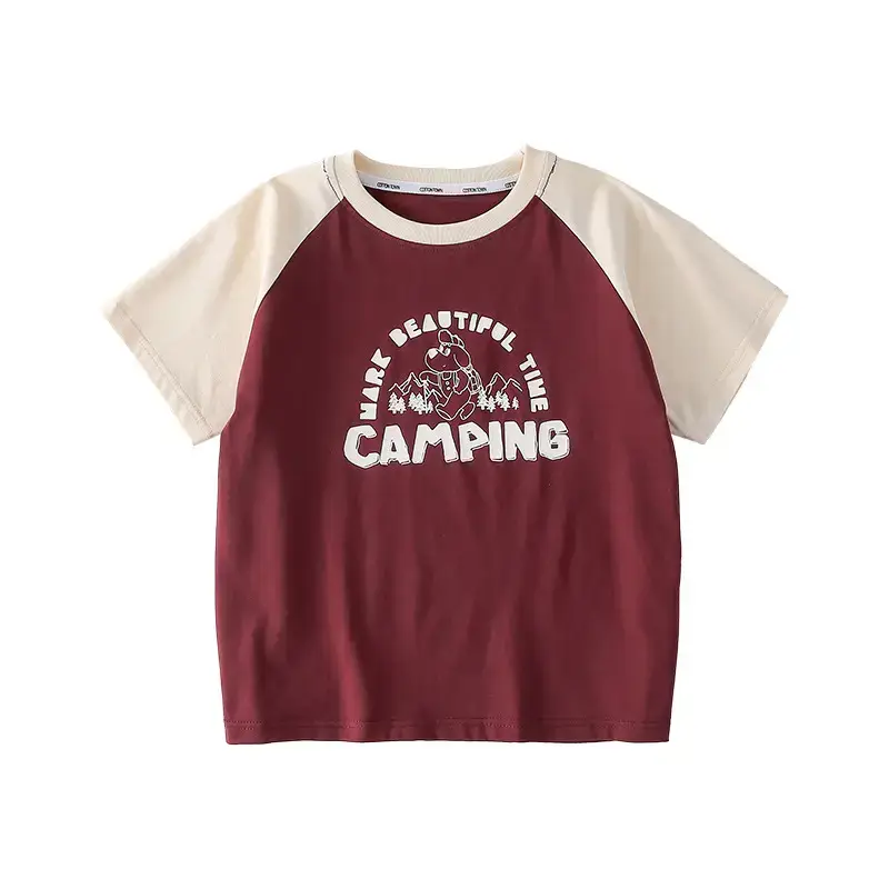 Kids Cotton Camping T-Shirt Green Short Sleeve - Image 2