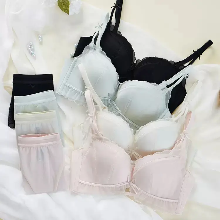 French Sweet Satin Mesh Underwear Set Zero Feel Bra - Image 8