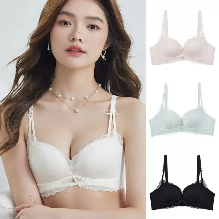 French Sweet Satin Mesh Underwear Set Zero Feel Bra — feature 1