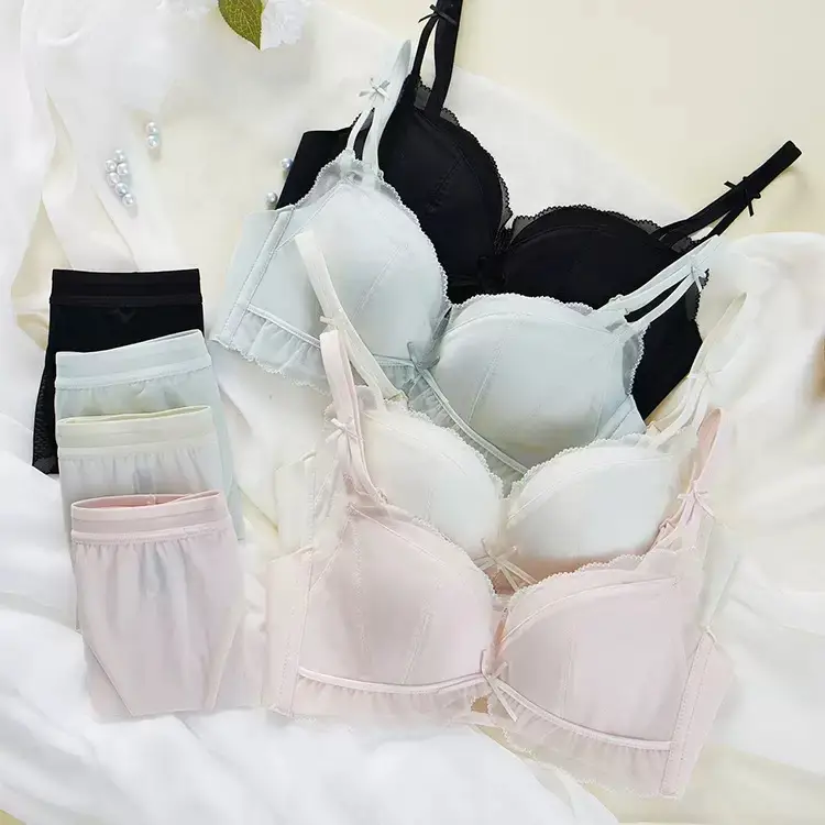 French Sweet Satin Mesh Underwear Set Zero Feel Bra — feature 8
