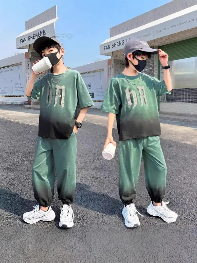 2025 Boys Summer Gradient T-Shirt Two-Piece Set - Image 4