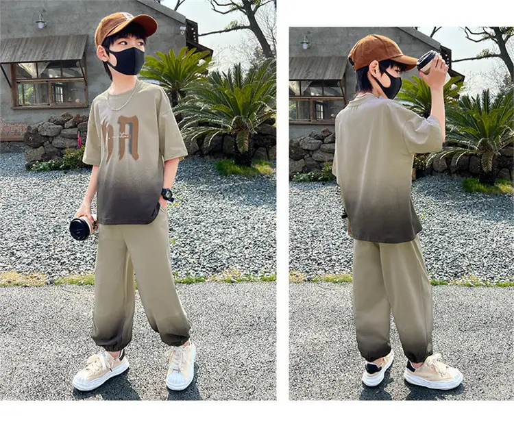2025 Boys Summer Gradient T-Shirt Two-Piece Set — feature 11