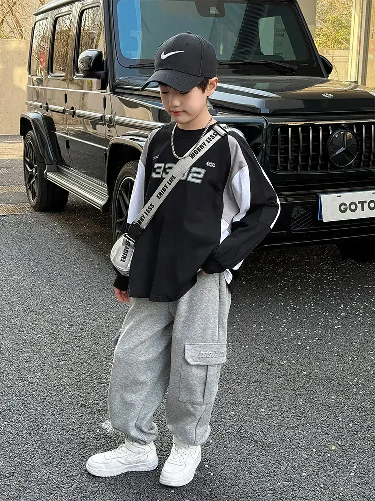 Panda Yuanyuan 2025 Kids Contrast T-Shirt Black White