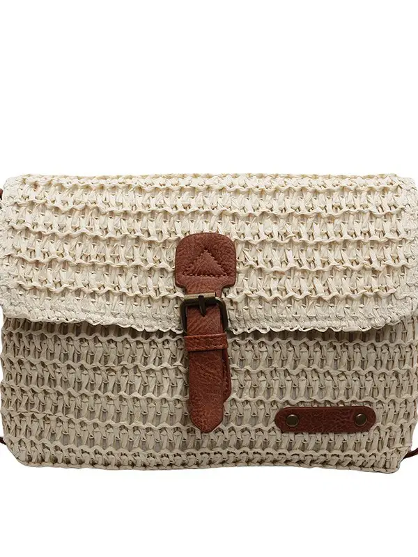 Women's Straw Bag with Leather Strap 2025 New Arrival - Image 7