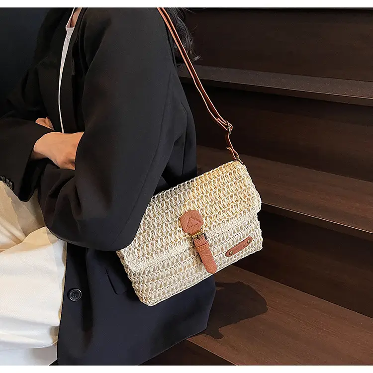 Women's Straw Bag with Leather Strap 2025 New Arrival — feature 12