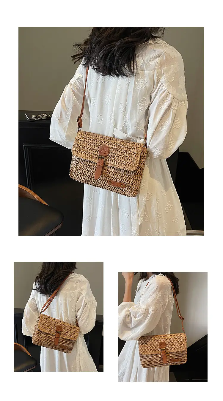 Women's Straw Bag with Leather Strap 2025 New Arrival — feature 13