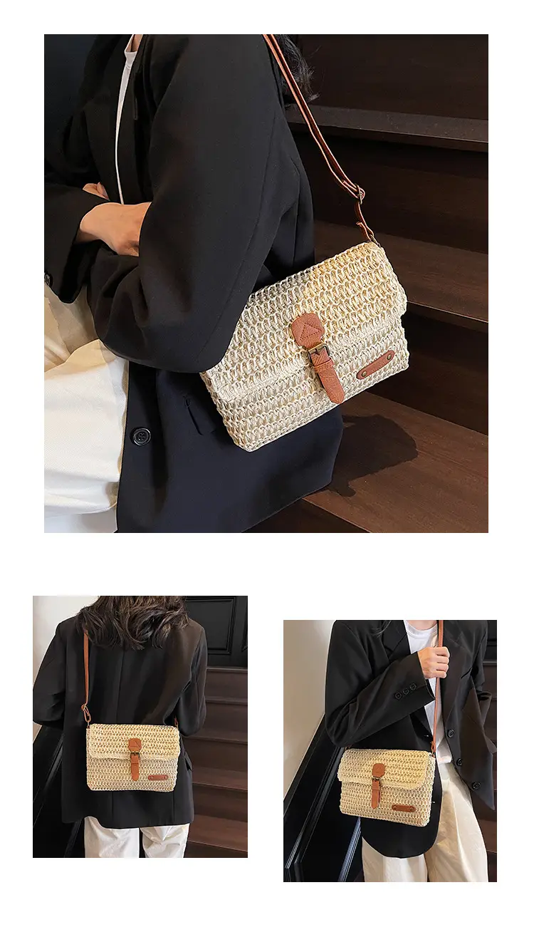 Women's Straw Bag with Leather Strap 2025 New Arrival — feature 14