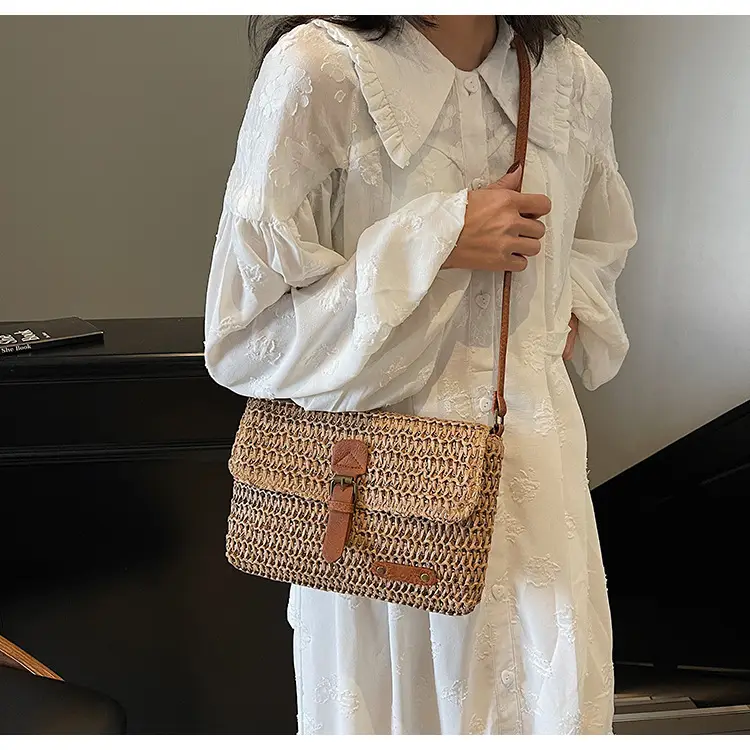 Women's Straw Bag with Leather Strap 2025 New Arrival — feature 7