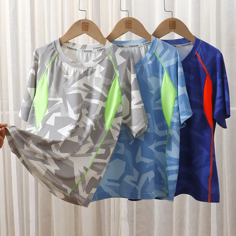 Children Ice Silk Mesh T-Shirt Blue Orange Summer - Image 7
