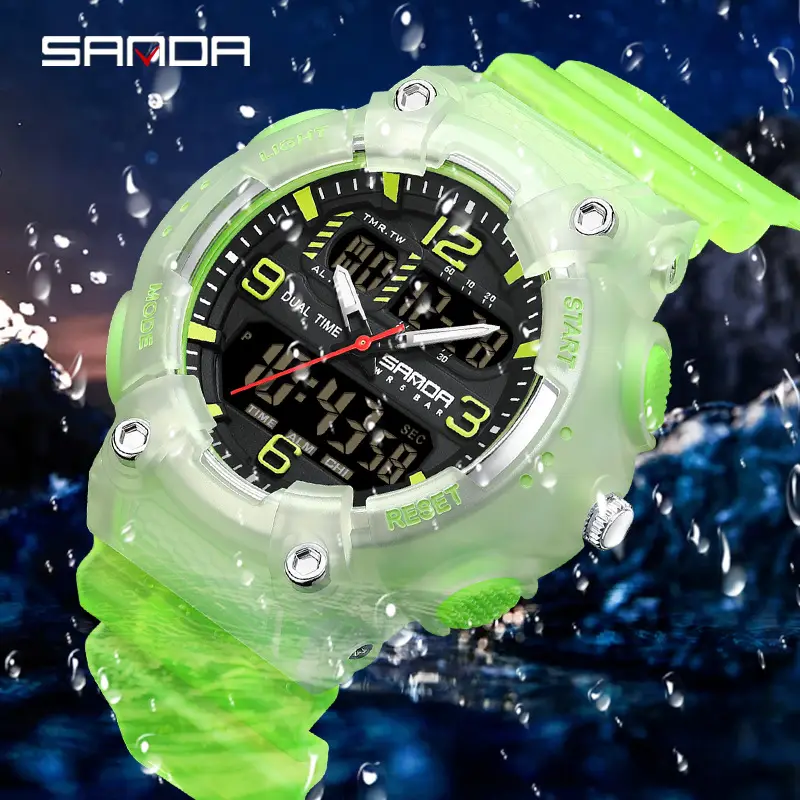 Sanda Dual Display Casual Sports Watch White - Image 21