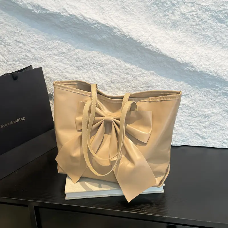 Women's Bow Tote Bag Cream Soft Face Large Capacity - Image 6