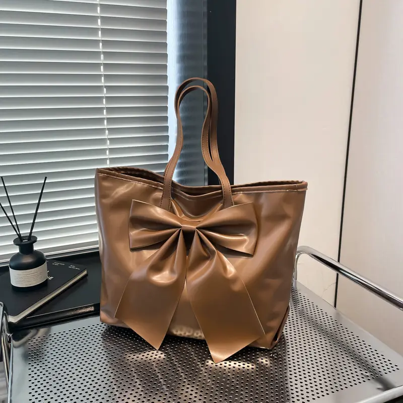 Women's Bow Tote Bag Cream Soft Face Large Capacity - Image 7
