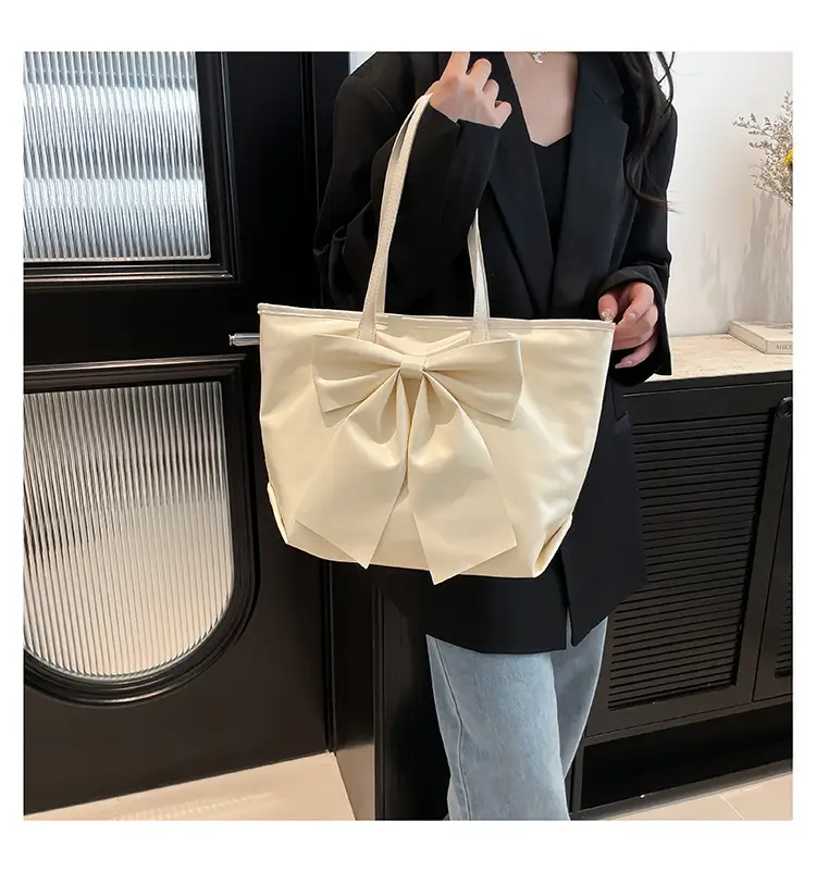Women's Bow Tote Bag Cream Soft Face Large Capacity — feature 11