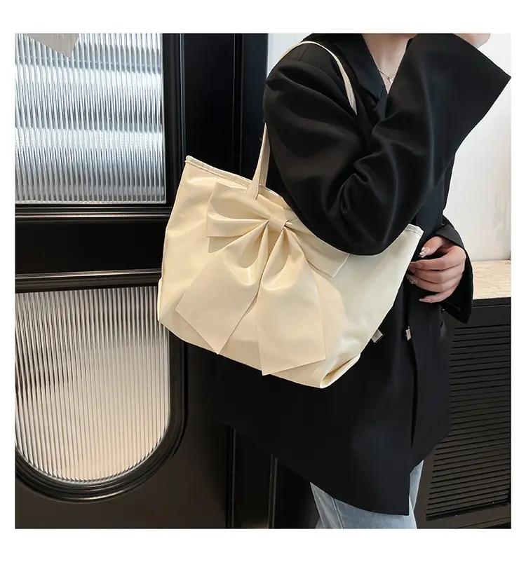 Women's Bow Tote Bag Cream Soft Face Large Capacity — feature 13