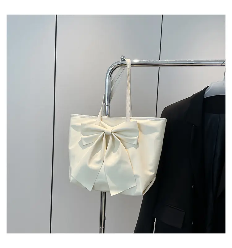 Women's Bow Tote Bag Cream Soft Face Large Capacity — feature 24