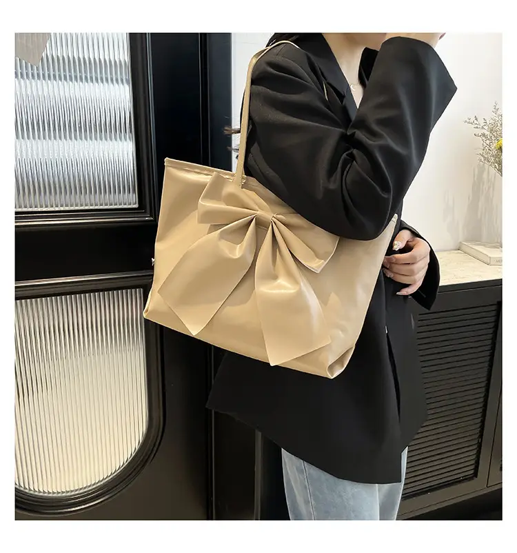 Women's Bow Tote Bag Cream Soft Face Large Capacity — feature 9