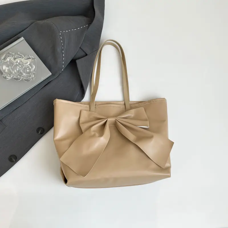 Women's Bow Tote Bag Cream Soft Face Large Capacity - Image 2