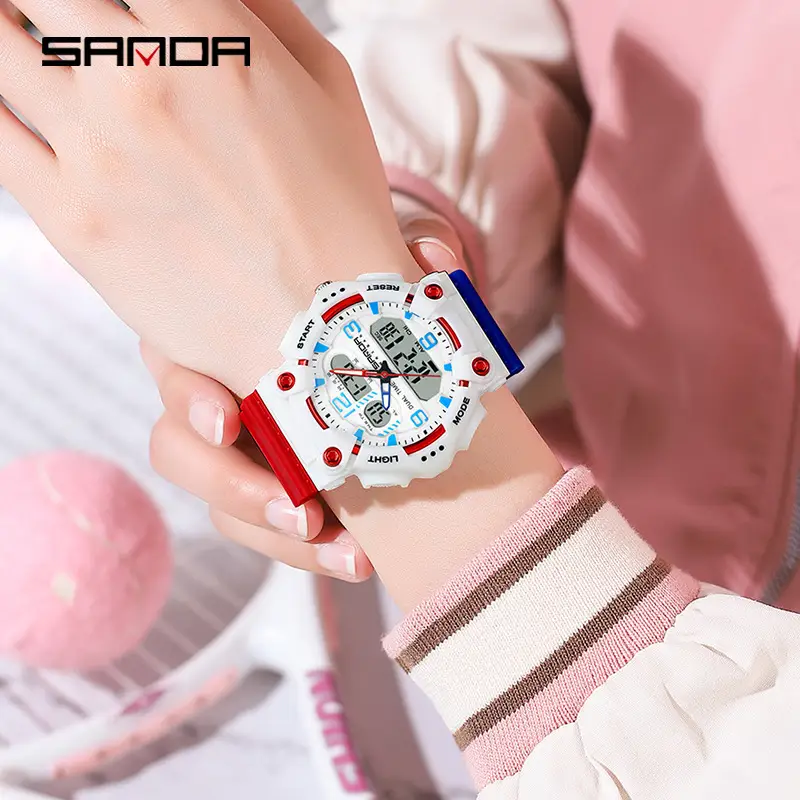 Sanda Black Digital Alarm Watch for Men Women
