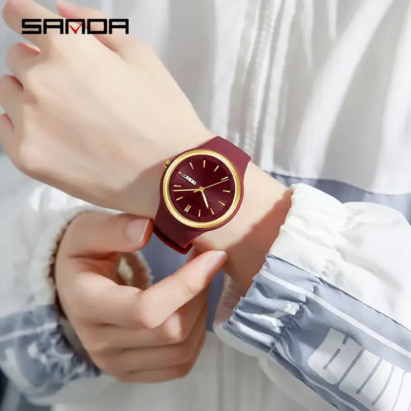 Sanda Brand Women's Red Quartz Watch Small Fresh Round