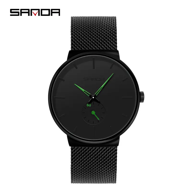 Sanda Men's Black Quartz Watch Semi Waterproof Mesh Band