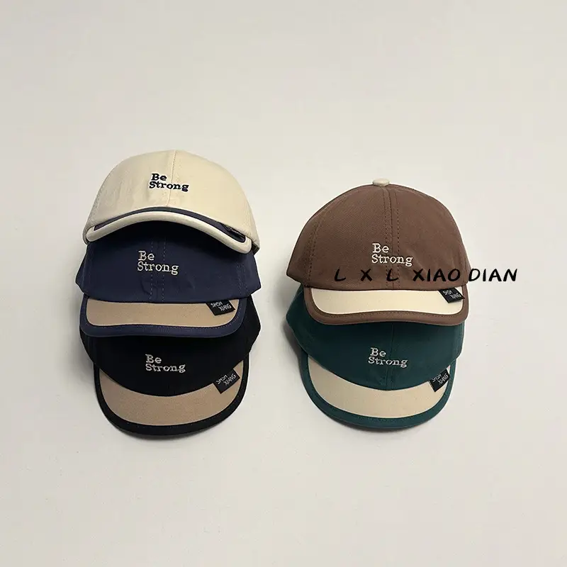 Baby Cap Beige Blue Embroidered Short Brim - Image 7