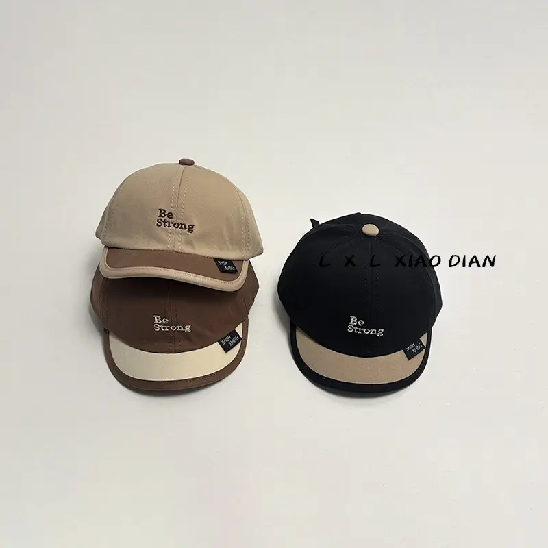 Baby Cap Beige Blue Embroidered Short Brim - Image 8