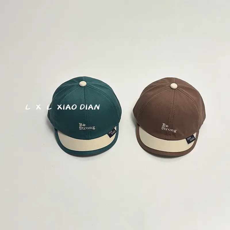 Baby Cap Beige Blue Embroidered Short Brim - Image 9