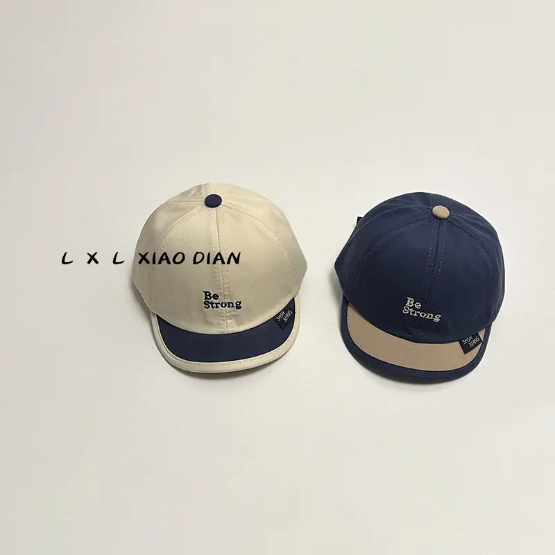 Baby Cap Beige Blue Embroidered Short Brim - Image 10