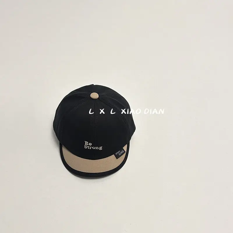 Baby Cap Beige Blue Embroidered Short Brim - Image 2