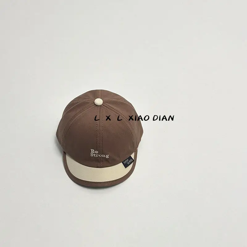 Baby Cap Beige Blue Embroidered Short Brim - Image 3