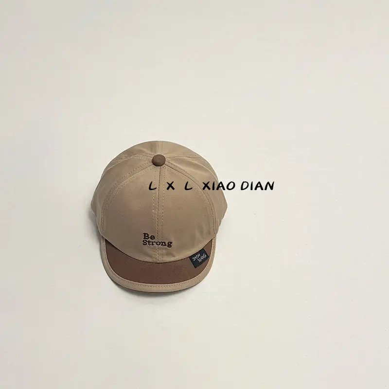 Baby Cap Beige Blue Embroidered Short Brim - Image 4