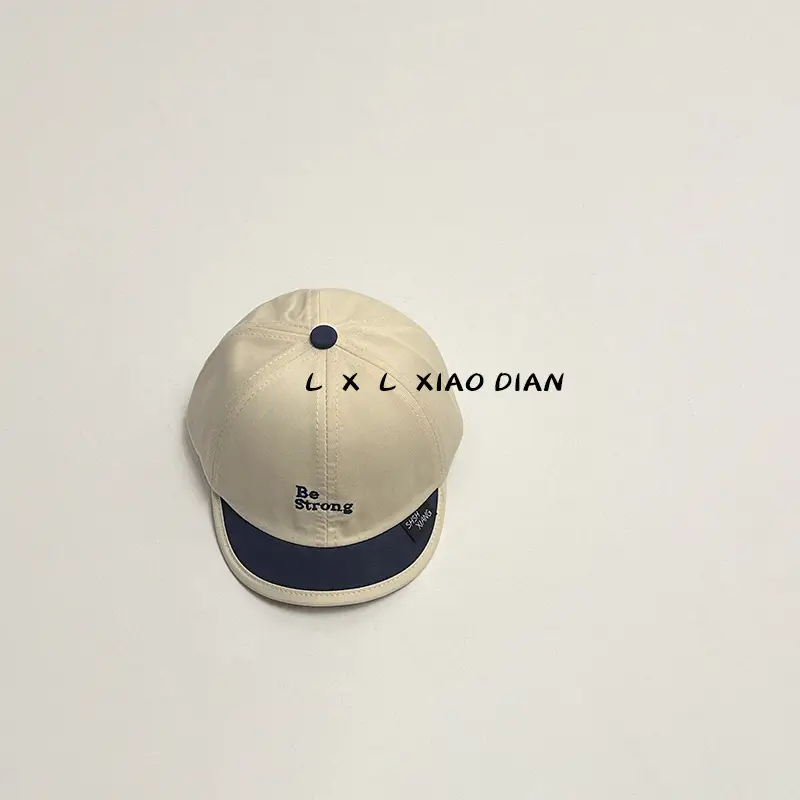 Baby Cap Beige Blue Embroidered Short Brim - Image 6