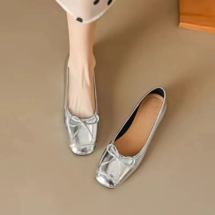 French flat gentle fairy shoes women's shoes 2025 new spring and summer evening wind temperament silver bean shoes - Image 5